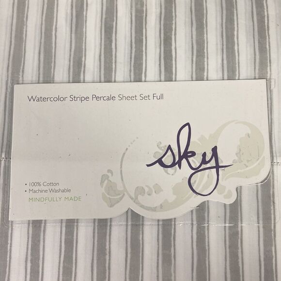 Sky Watercolor Stripe Percale Sheets Set 100%Cotton, Full - Picture 3 of 4